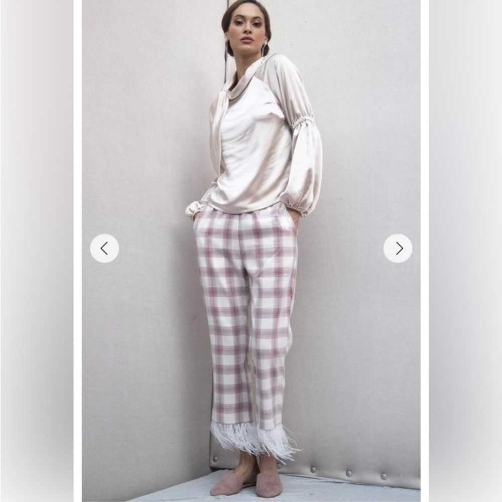 Eva Franco Brenda Feathered Sequin Plaid Pants EUC Size Small